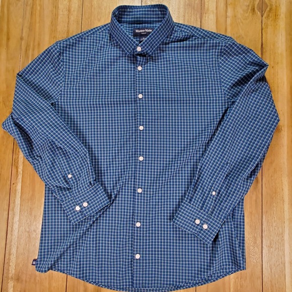 Mizzen Main Mens Button Down Leeward Shirt Size XL Blue Plaid Trim Fit No Tuck - Picture 3 of 8